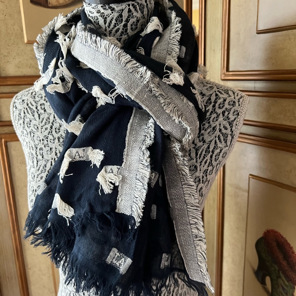 Armani Scarf - Wrap - Shawl - Square - Navy and White